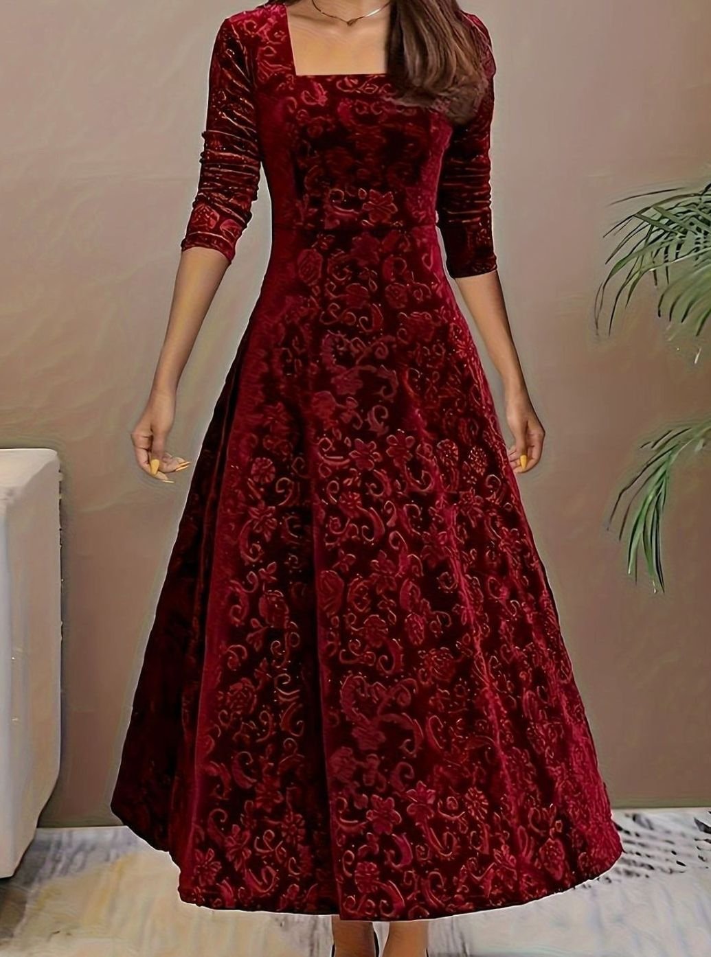 Emily | Sophisticated Square Neck Velvet Holiday Party Dress