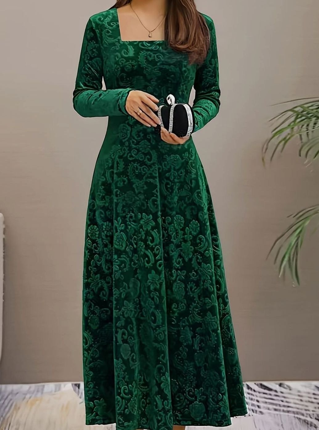 Emily | Sophisticated Square Neck Velvet Holiday Party Dress