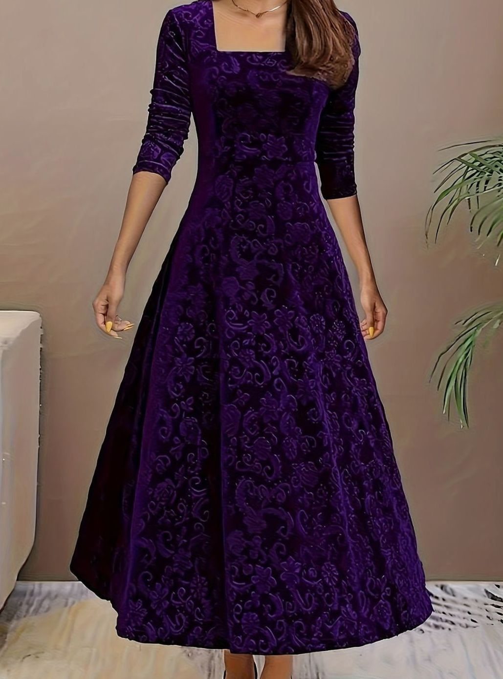 Emily | Sophisticated Square Neck Velvet Holiday Party Dress
