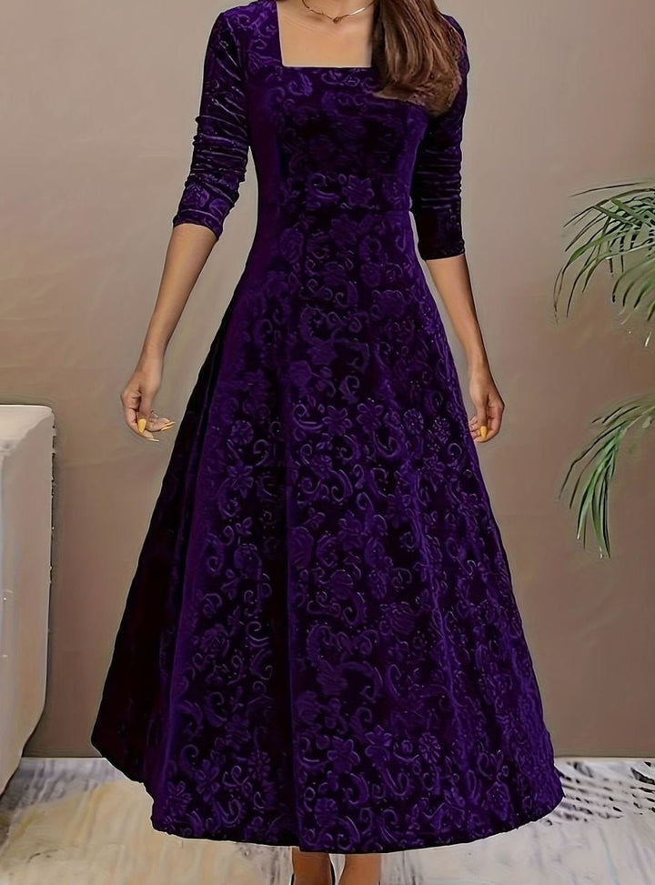Emily | Sophisticated Square Neck Velvet Holiday Party Dress