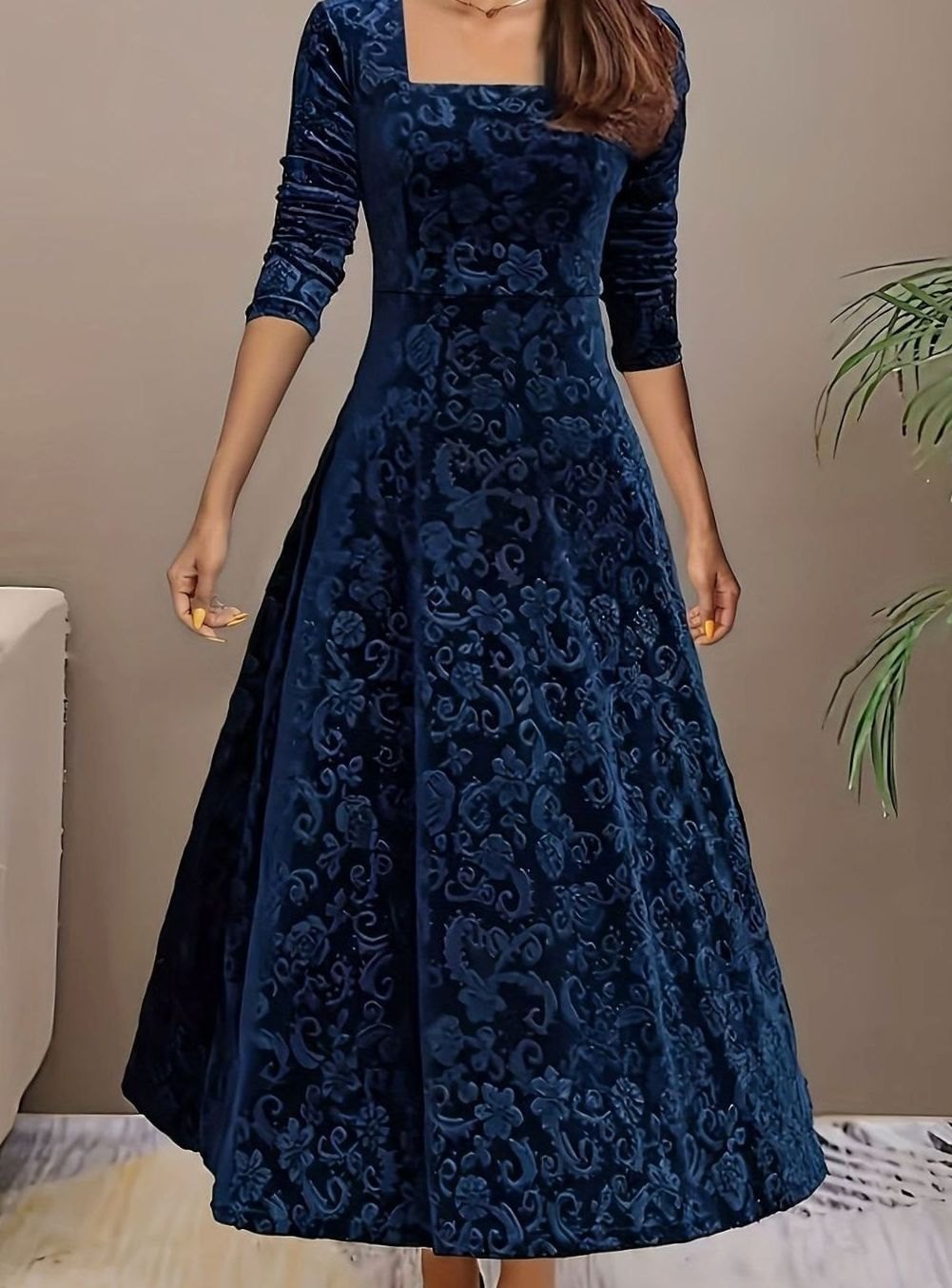 Emily | Sophisticated Square Neck Velvet Holiday Party Dress