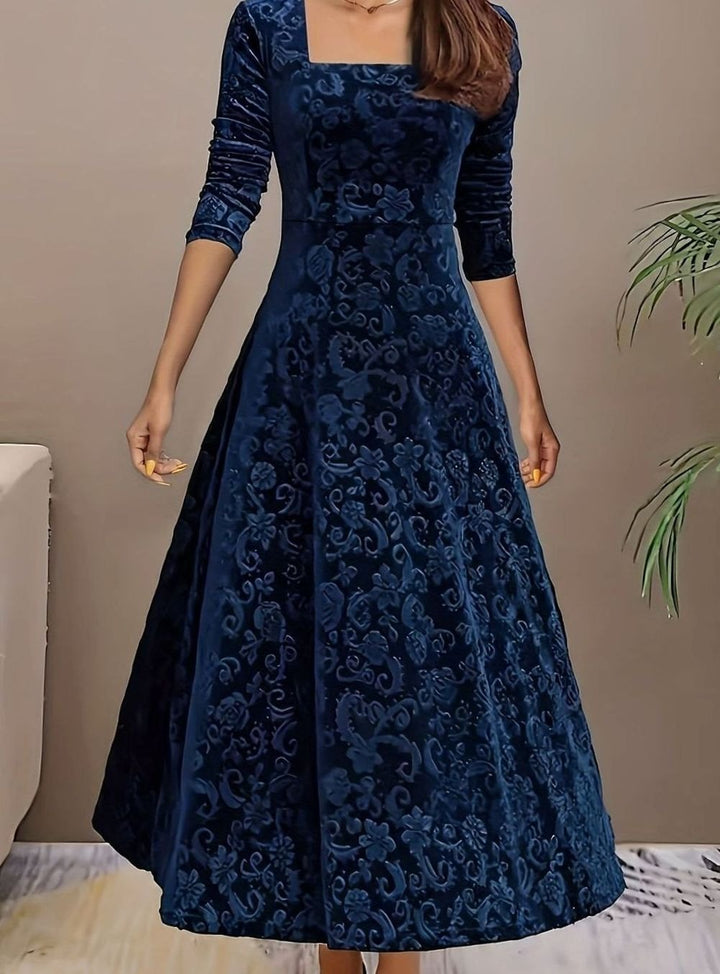 Emily | Sophisticated Square Neck Velvet Holiday Party Dress