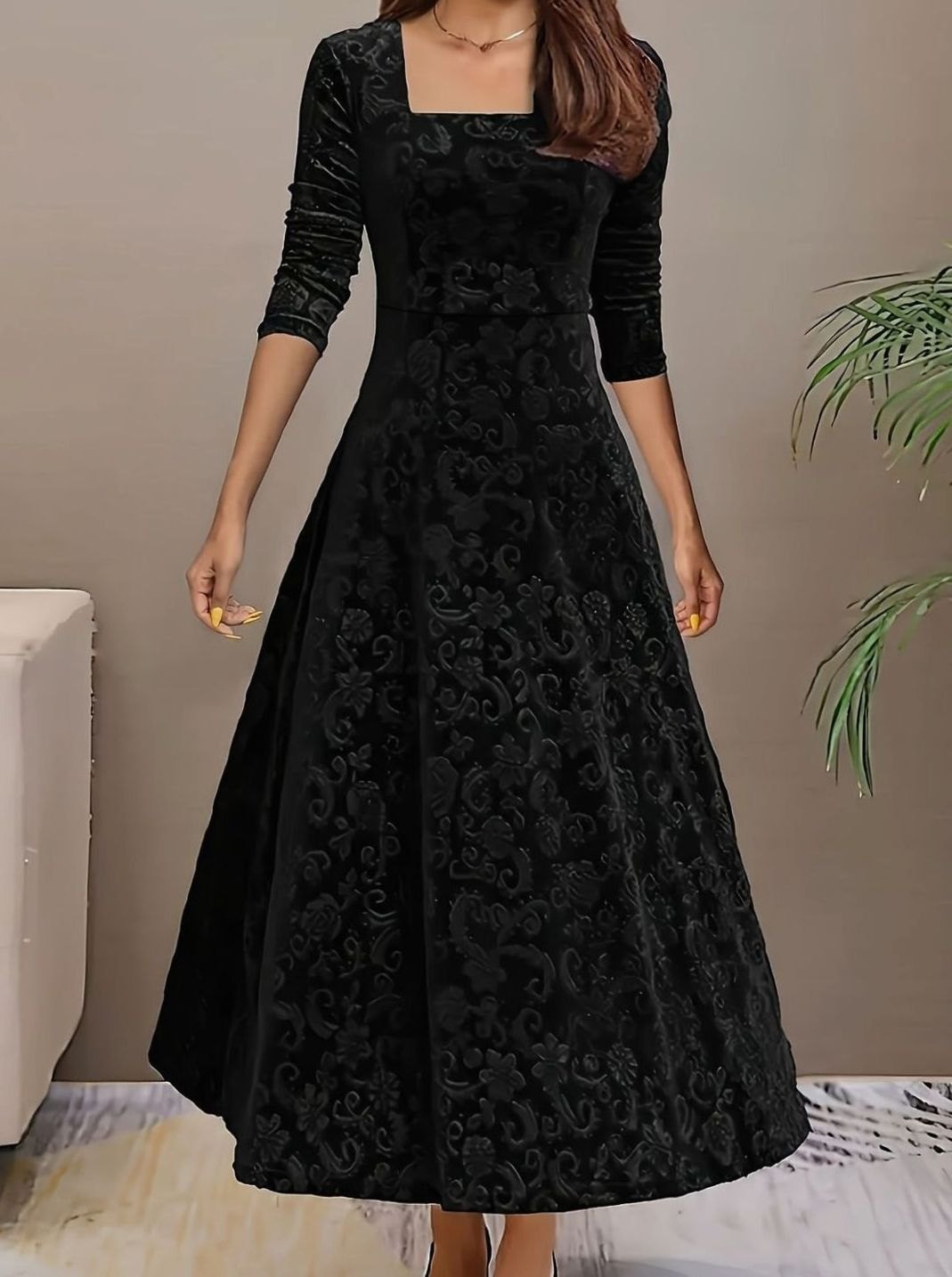 Emily | Sophisticated Square Neck Velvet Holiday Party Dress
