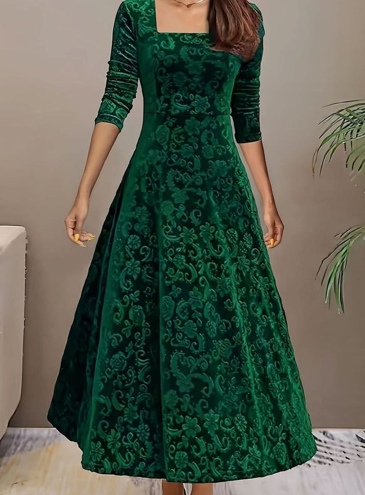 Emily | Sophisticated Square Neck Velvet Holiday Party Dress