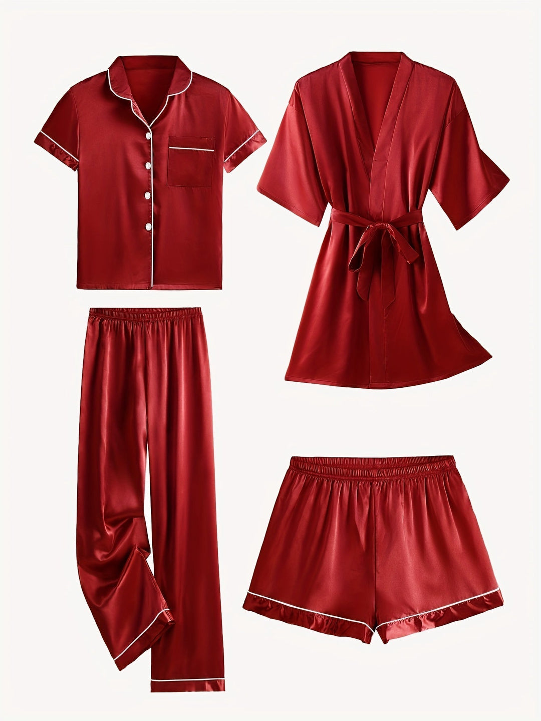 Emma | Cozy 4-Piece Satin Pajama Set with Robe