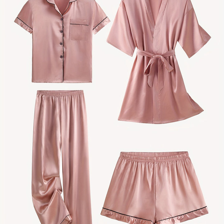 Emma | Cozy 4-Piece Satin Pajama Set with Robe