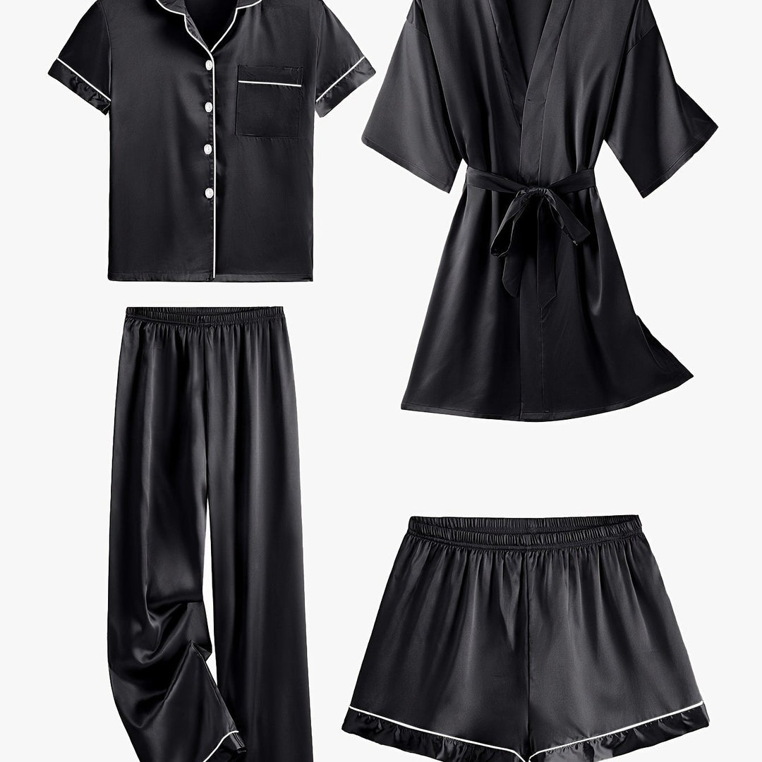 Emma | Cozy 4-Piece Satin Pajama Set with Robe
