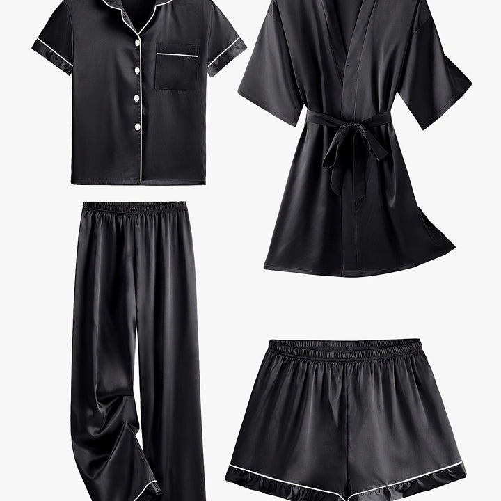 Emma | Cozy 4-Piece Satin Pajama Set with Robe