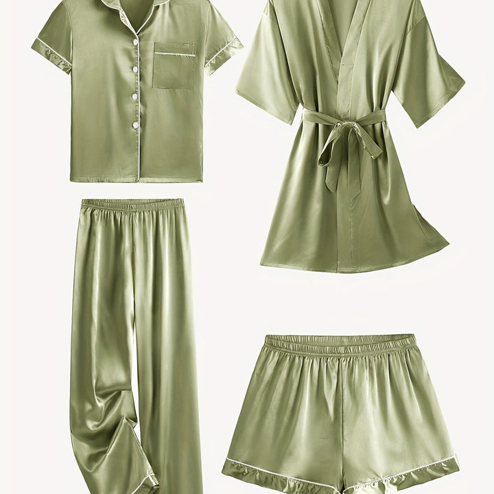 Emma | Cozy 4-Piece Satin Pajama Set with Robe