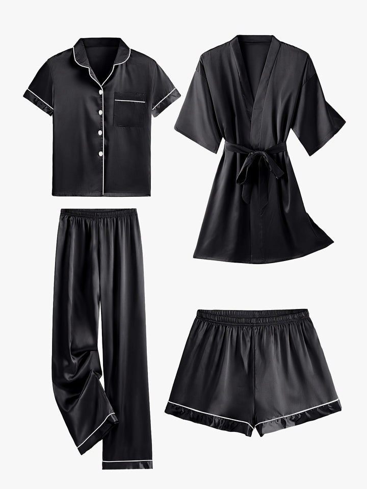 Emma | Cozy 4-Piece Satin Pajama Set with Robe