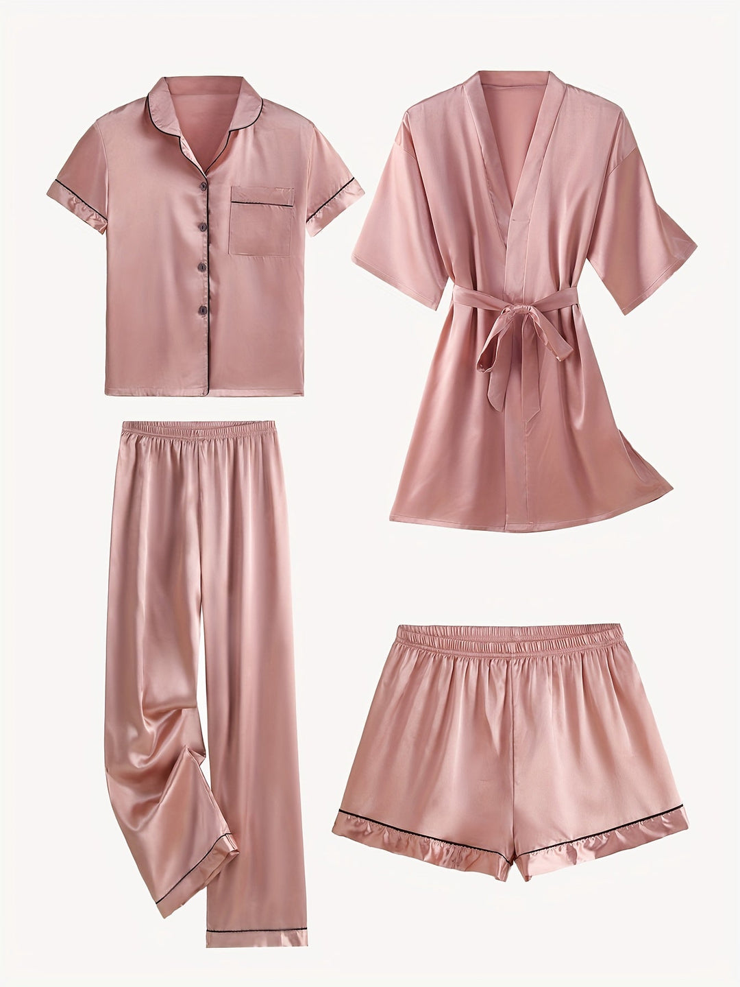Emma | Cozy 4-Piece Satin Pajama Set with Robe