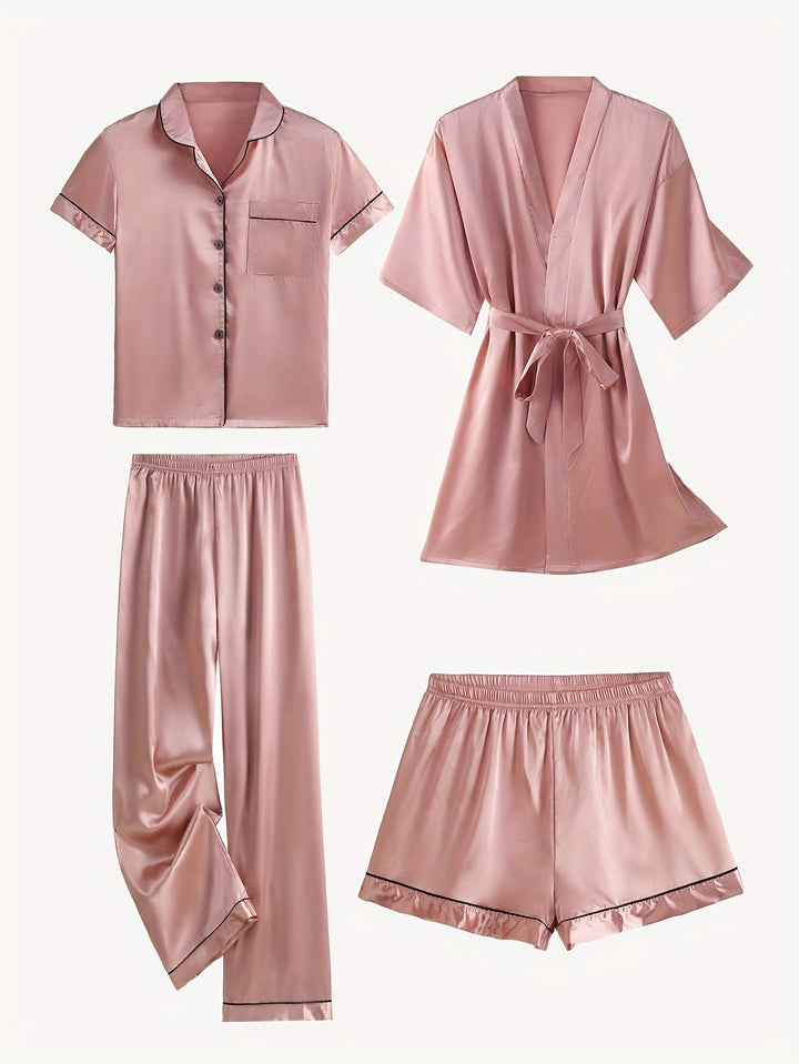 Emma | Cozy 4-Piece Satin Pajama Set with Robe