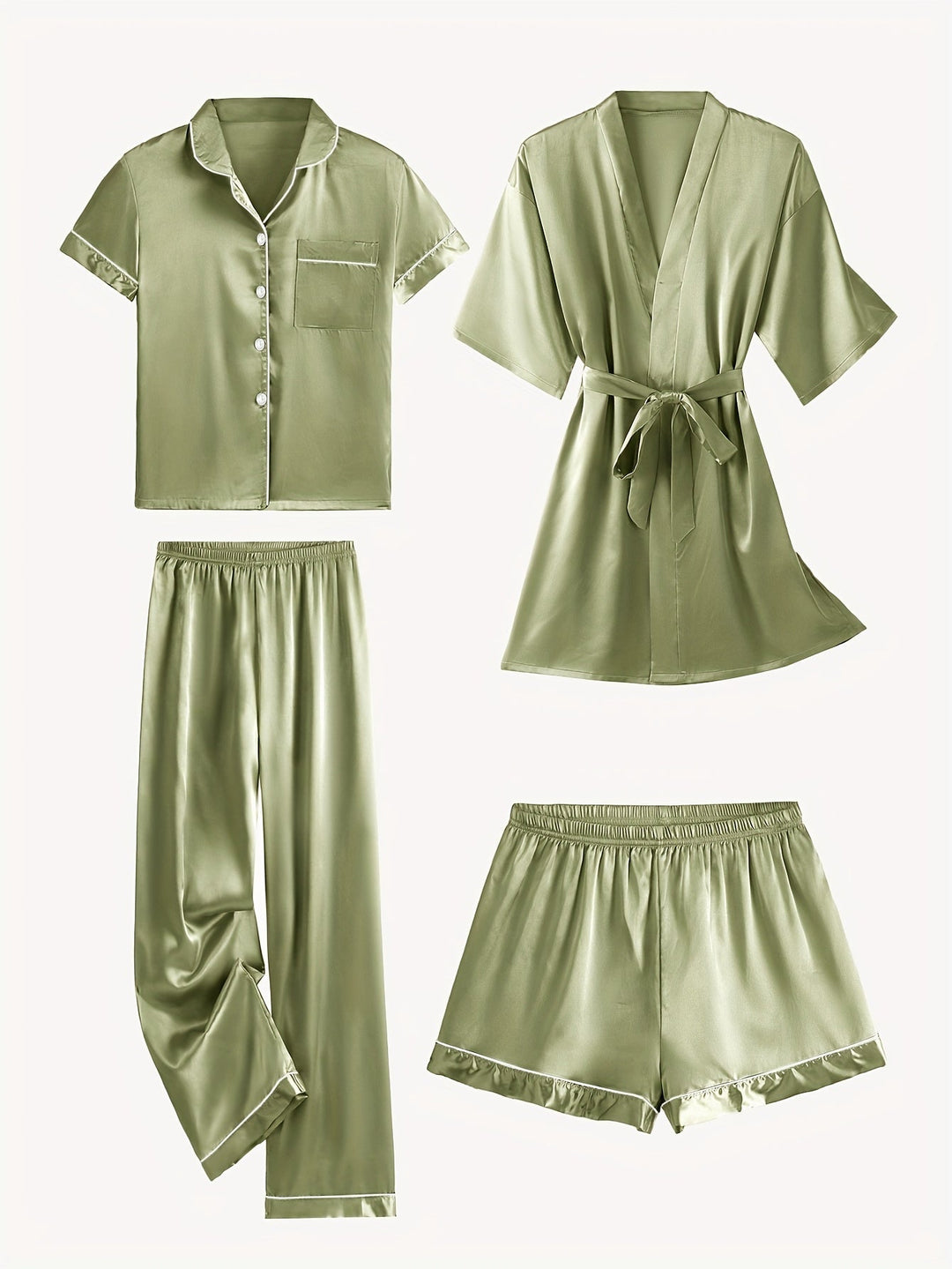 Emma | Cozy 4-Piece Satin Pajama Set with Robe