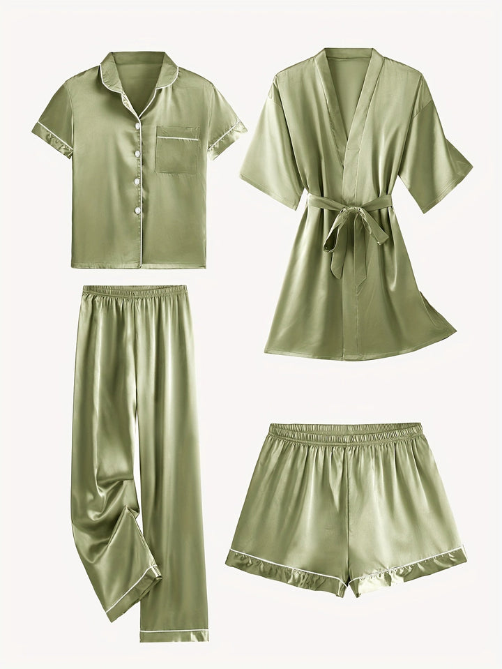 Emma | Cozy 4-Piece Satin Pajama Set with Robe