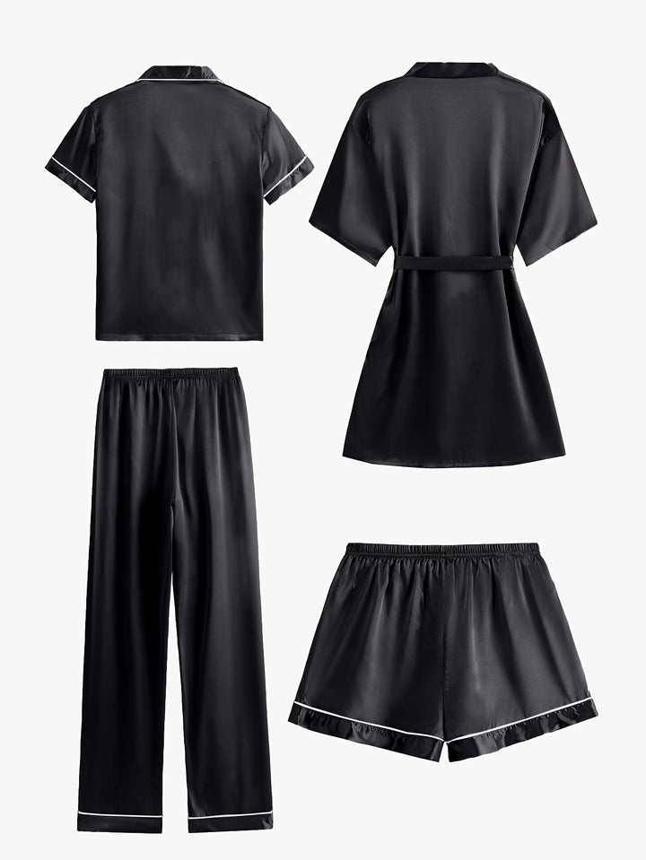 Emma | Cozy 4-Piece Satin Pajama Set with Robe