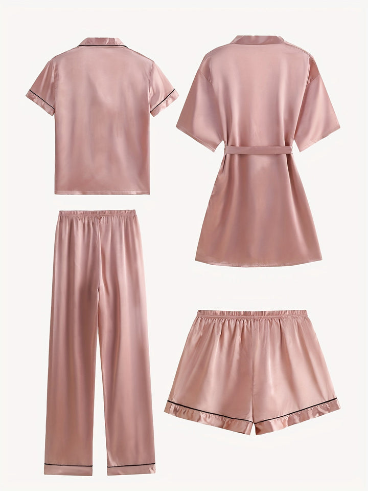 Emma | Cozy 4-Piece Satin Pajama Set with Robe