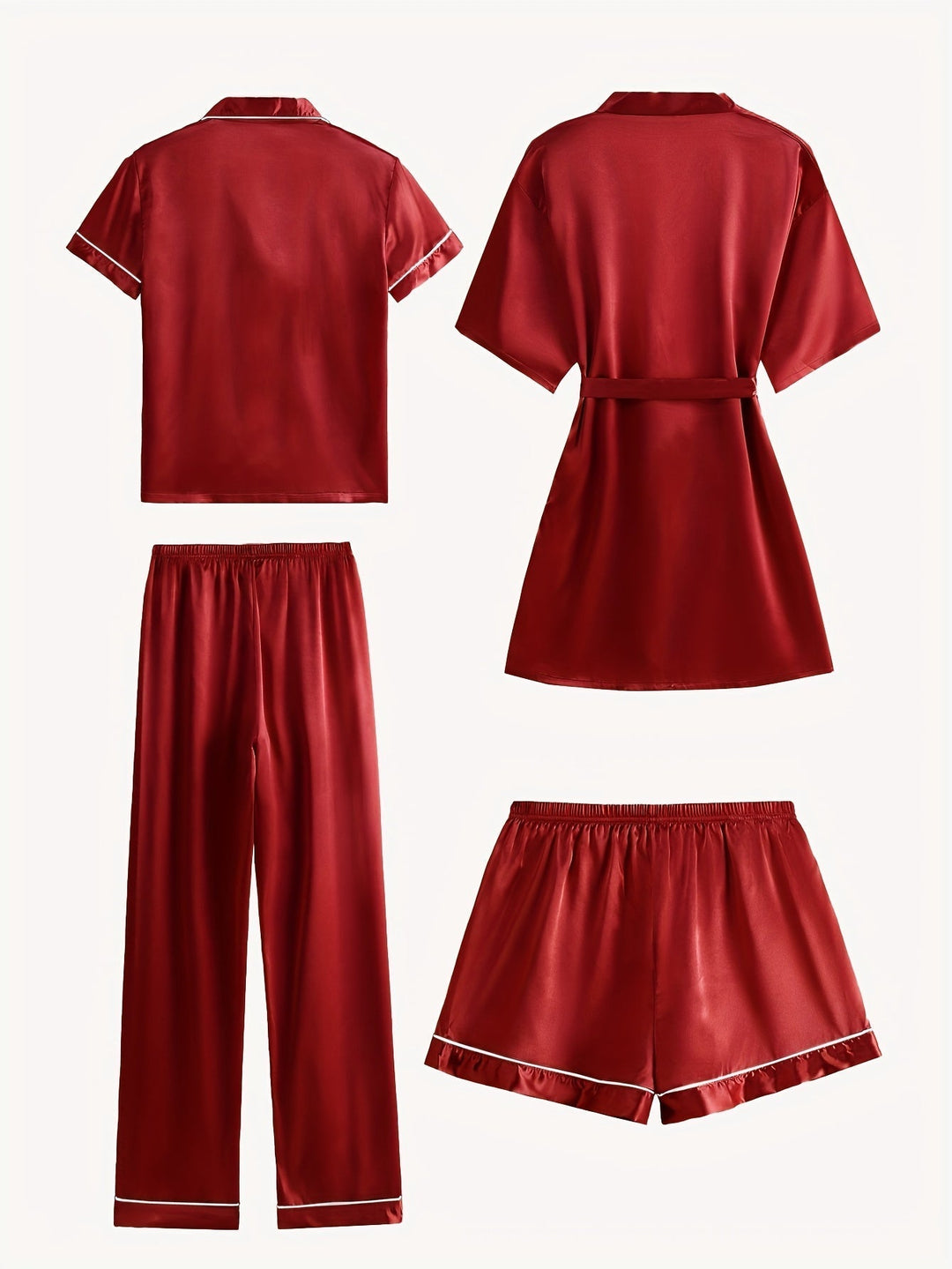 Emma | Cozy 4-Piece Satin Pajama Set with Robe