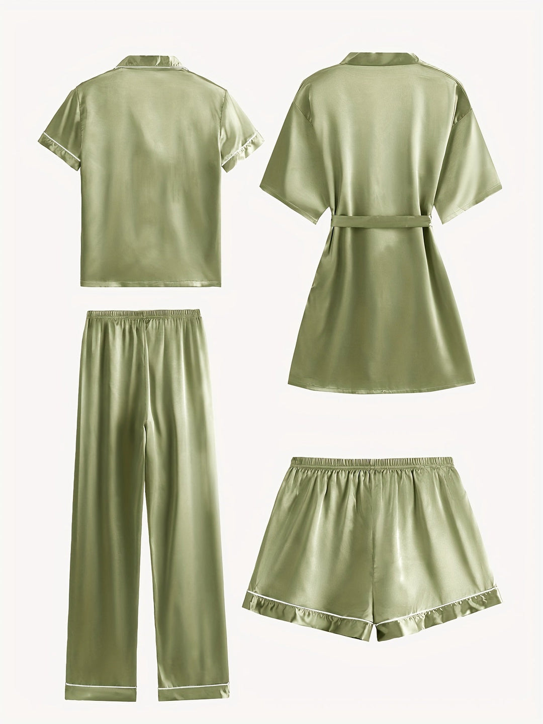 Emma | Cozy 4-Piece Satin Pajama Set with Robe