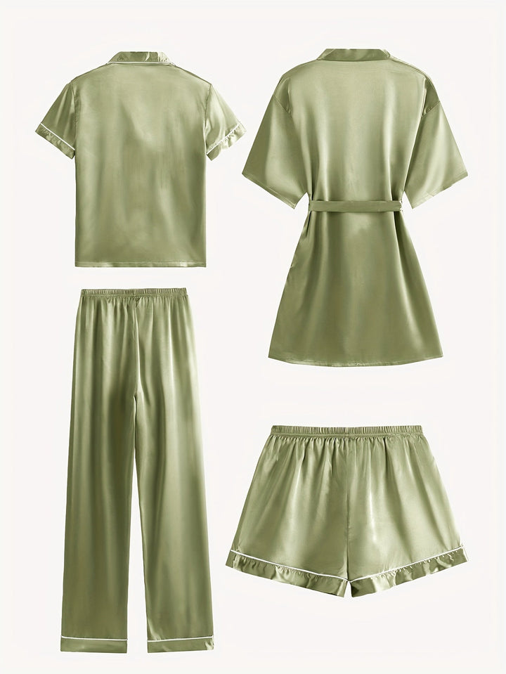 Emma | Cozy 4-Piece Satin Pajama Set with Robe