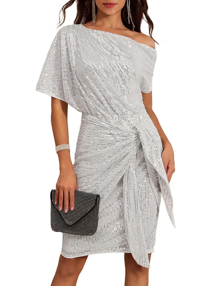 Emma | Refined Sequined One-Shoulder Christmas Dress
