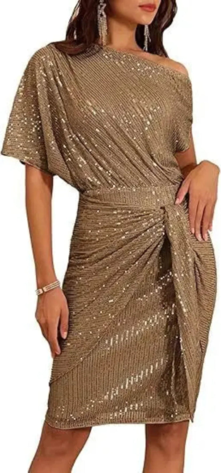 Emma | Refined Sequined One-Shoulder Christmas Dress