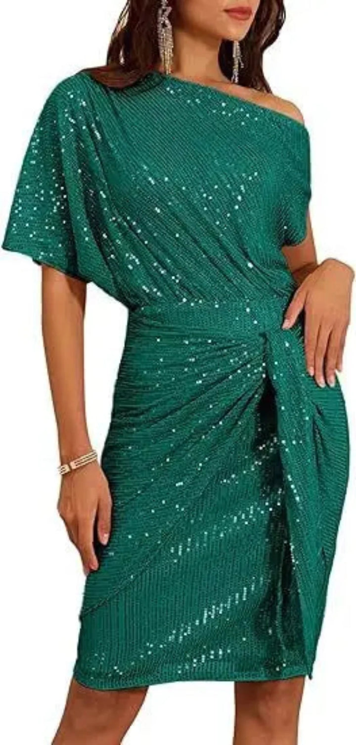 Emma | Refined Sequined One-Shoulder Christmas Dress