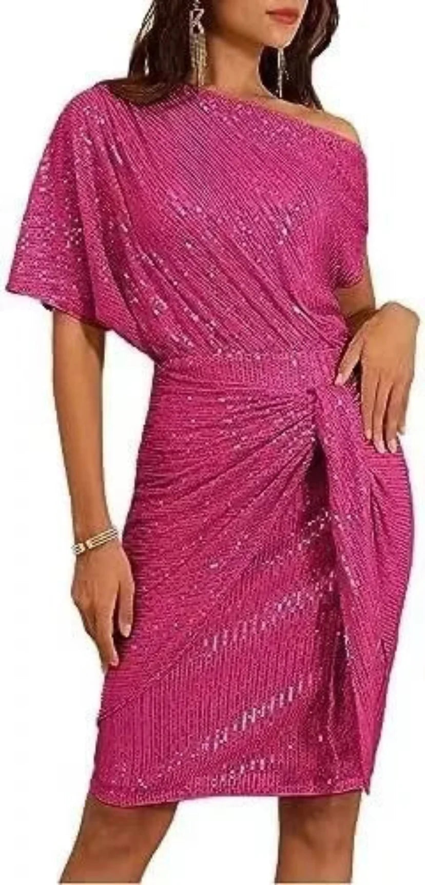 Emma | Refined Sequined One-Shoulder Christmas Dress