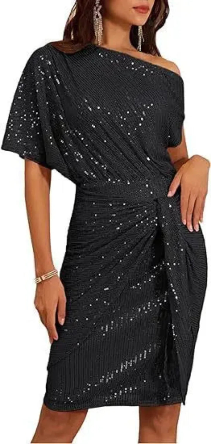 Emma | Refined Sequined One-Shoulder Christmas Dress
