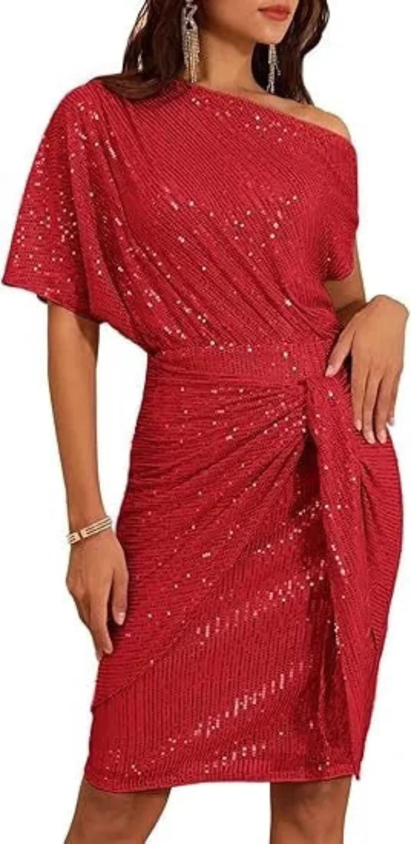 Emma | Refined Sequined One-Shoulder Christmas Dress