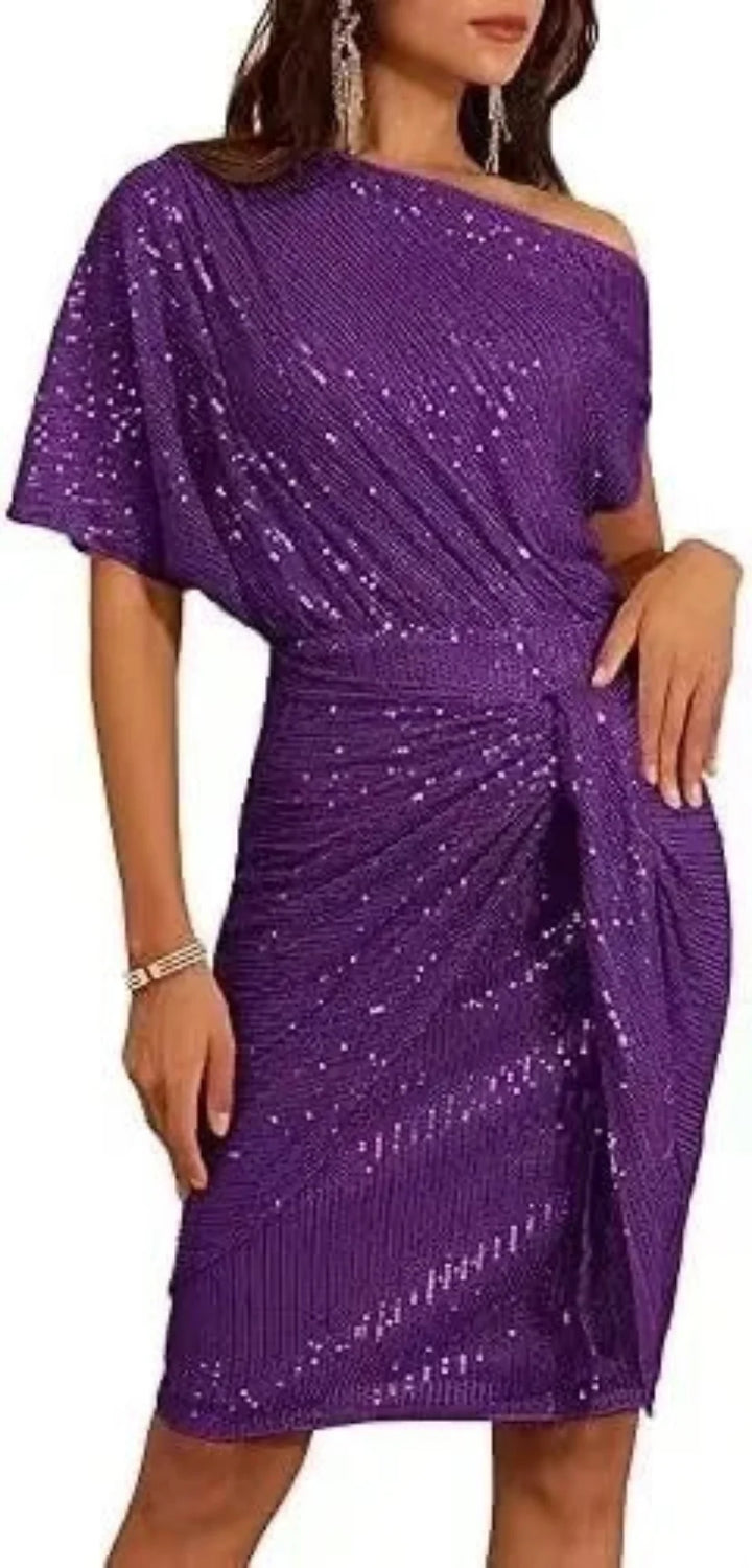 Emma | Refined Sequined One-Shoulder Christmas Dress
