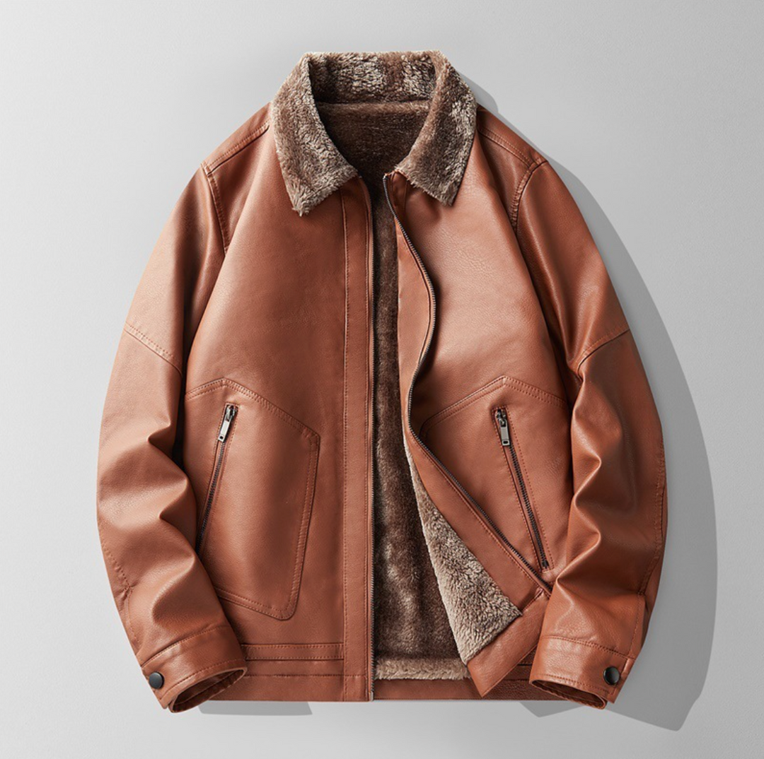 Eric | Polished Shearling Collar Leather Bomber Jacket