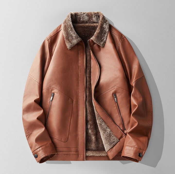 Eric | Polished Shearling Collar Leather Bomber Jacket