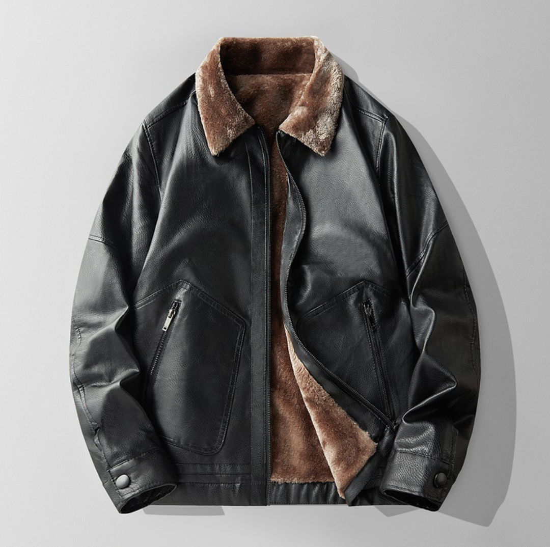Eric | Polished Shearling Collar Leather Bomber Jacket
