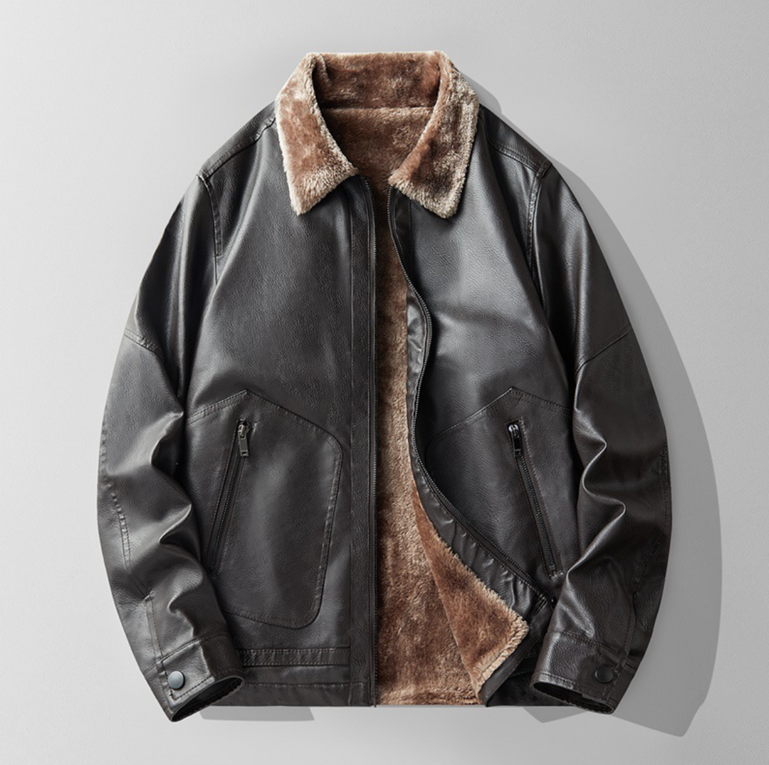 Eric | Polished Shearling Collar Leather Bomber Jacket