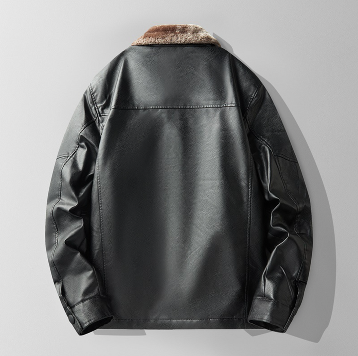 Eric | Polished Shearling Collar Leather Bomber Jacket