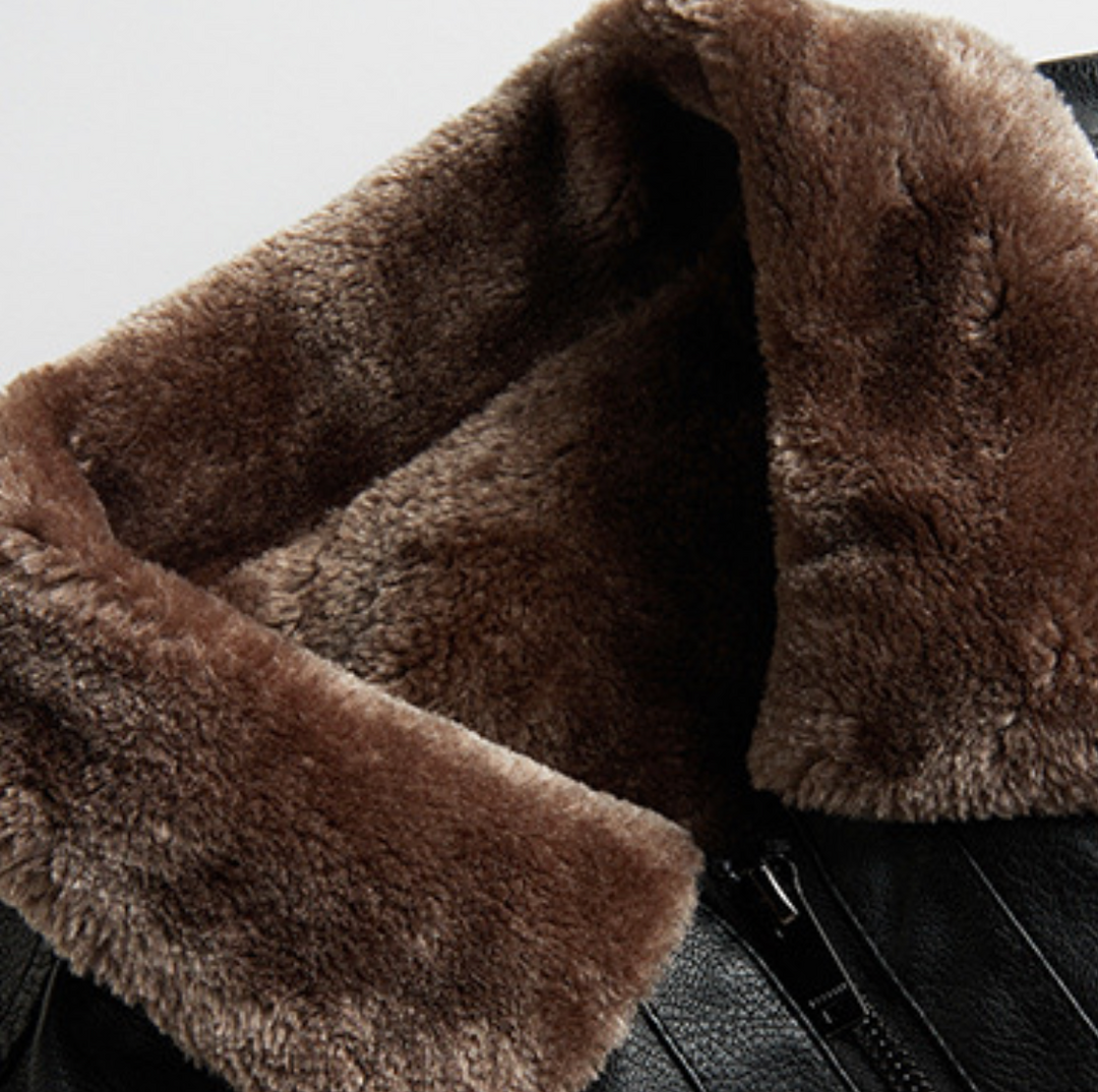 Eric | Polished Shearling Collar Leather Bomber Jacket