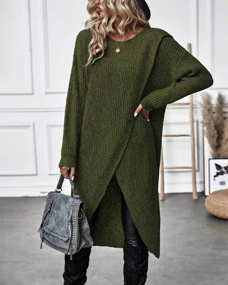 Evelyn | Polished Long Sleeve Midi Dress with Wrap Hem