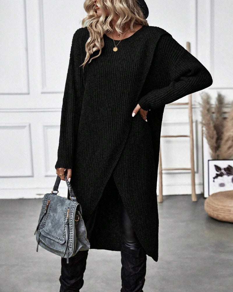 Evelyn | Polished Long Sleeve Midi Dress with Wrap Hem