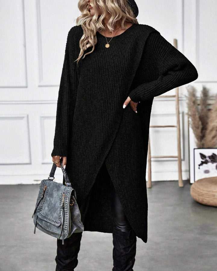 Evelyn | Polished Long Sleeve Midi Dress with Wrap Hem