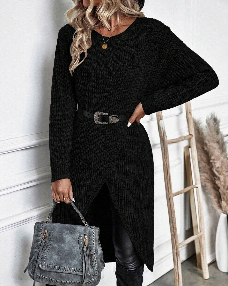Evelyn | Polished Long Sleeve Midi Dress with Wrap Hem