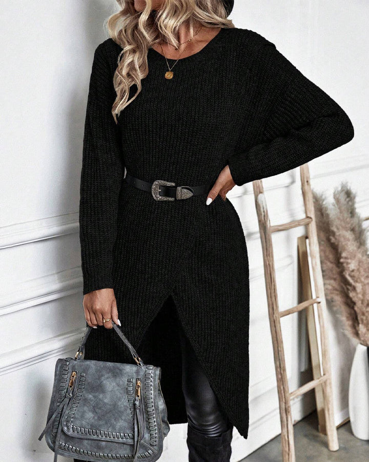 Evelyn | Polished Long Sleeve Midi Dress with Wrap Hem
