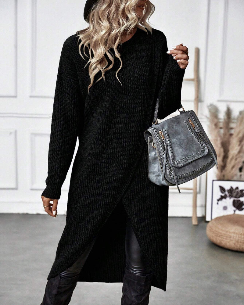 Evelyn | Polished Long Sleeve Midi Dress with Wrap Hem