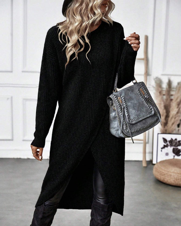 Evelyn | Polished Long Sleeve Midi Dress with Wrap Hem