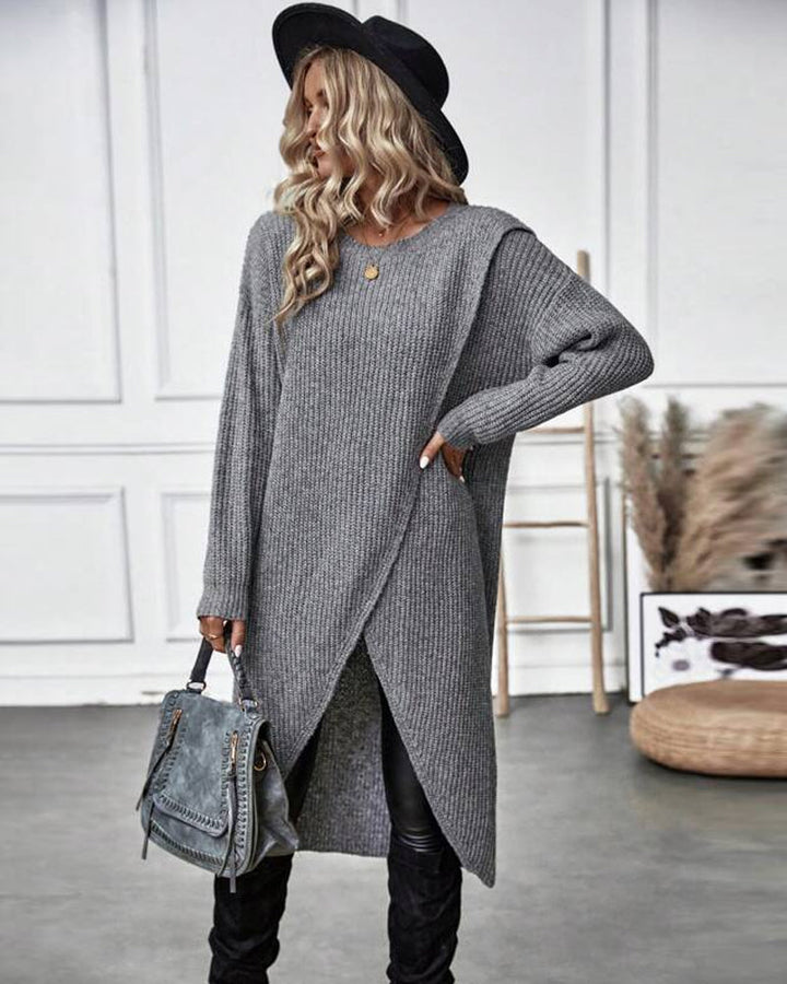 Evelyn | Polished Long Sleeve Midi Dress with Wrap Hem