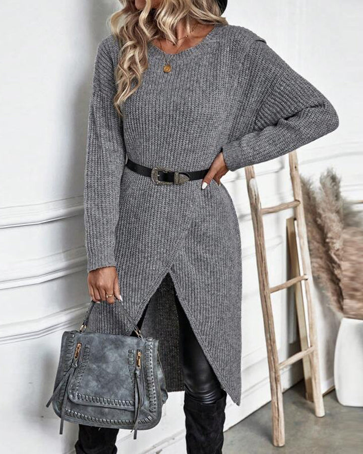 Evelyn | Polished Long Sleeve Midi Dress with Wrap Hem