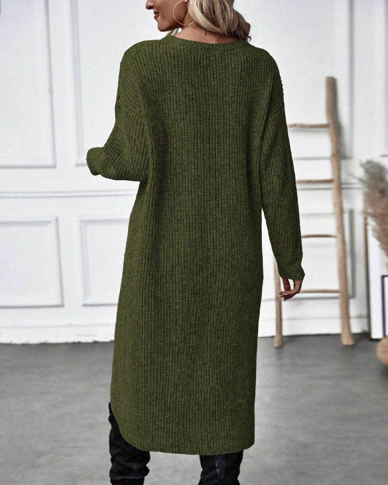 Evelyn | Polished Long Sleeve Midi Dress with Wrap Hem