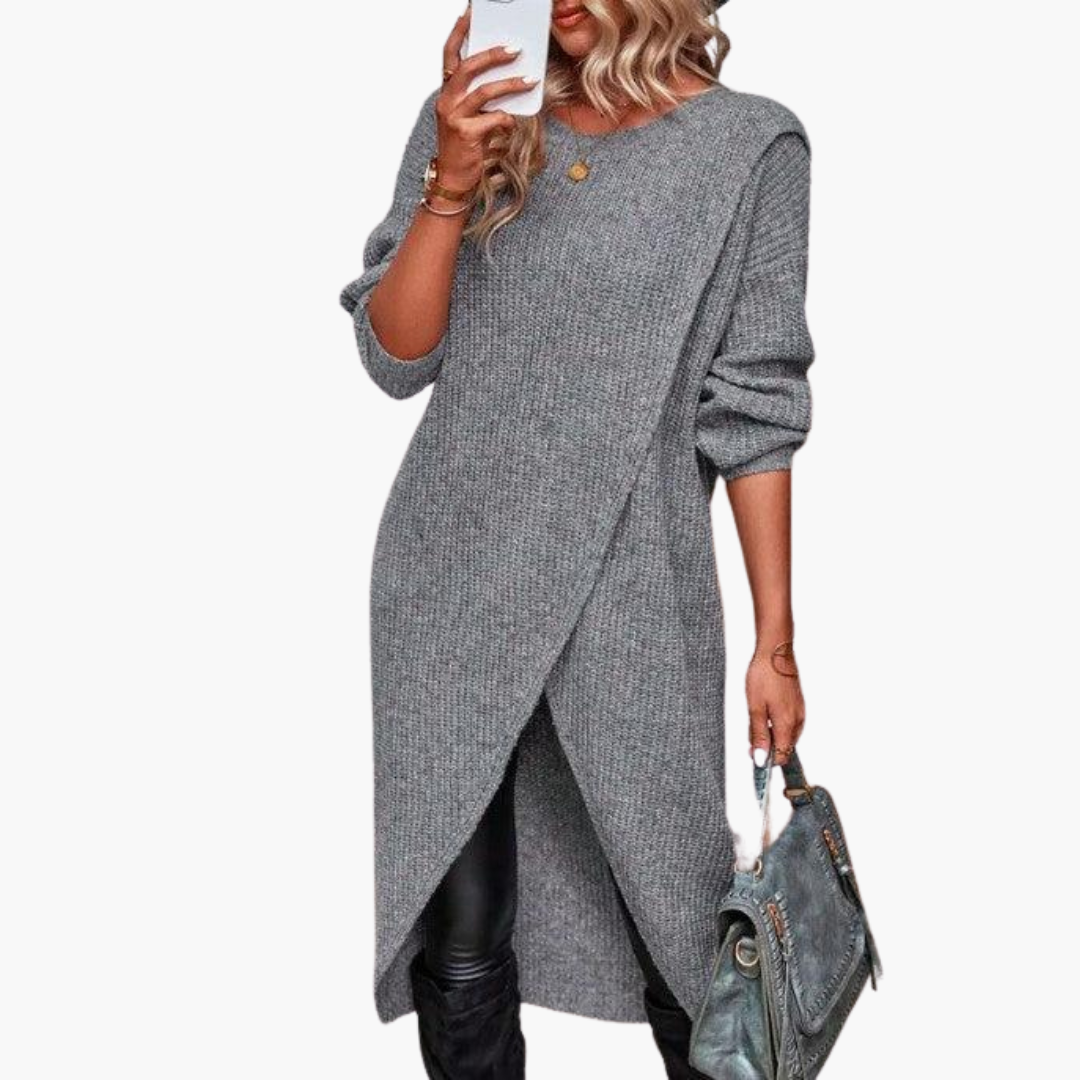 Gloria | Cozy Long Sleeve Midi Dress with Wrap Front Detail