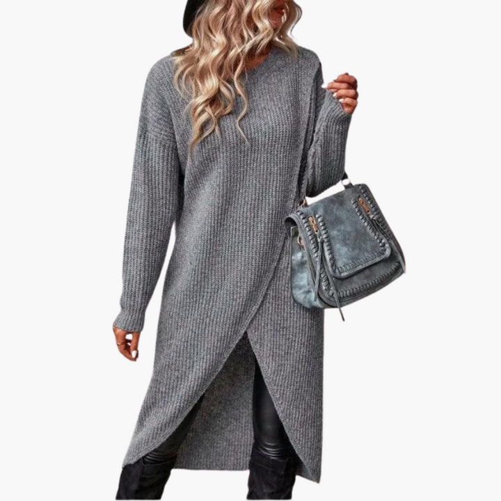 Gloria | Cozy Long Sleeve Midi Dress with Wrap Front Detail