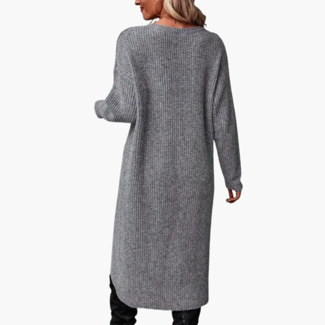 Gloria | Cozy Long Sleeve Midi Dress with Wrap Front Detail