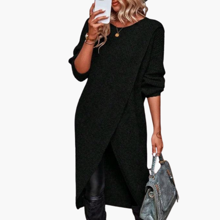 Gloria | Cozy Long Sleeve Midi Dress with Wrap Front Detail